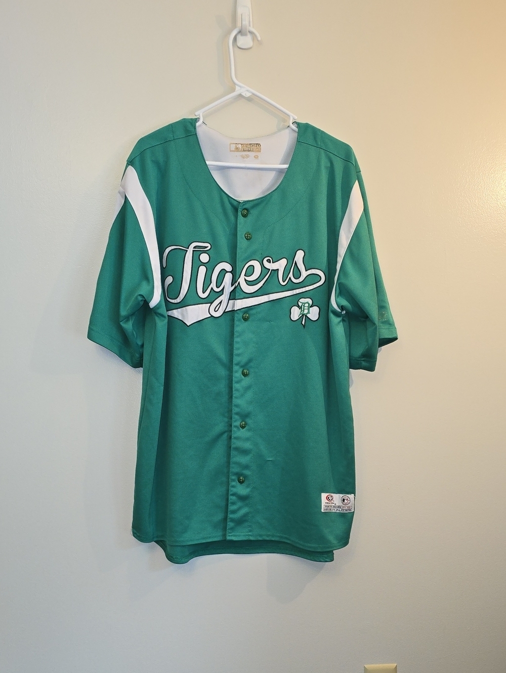 Tigers Green Baseball Jersey - Short Sleeve Button-Up
